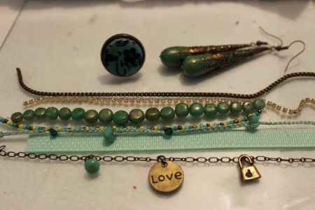Création bracelet pêle mêle vert d'eau 